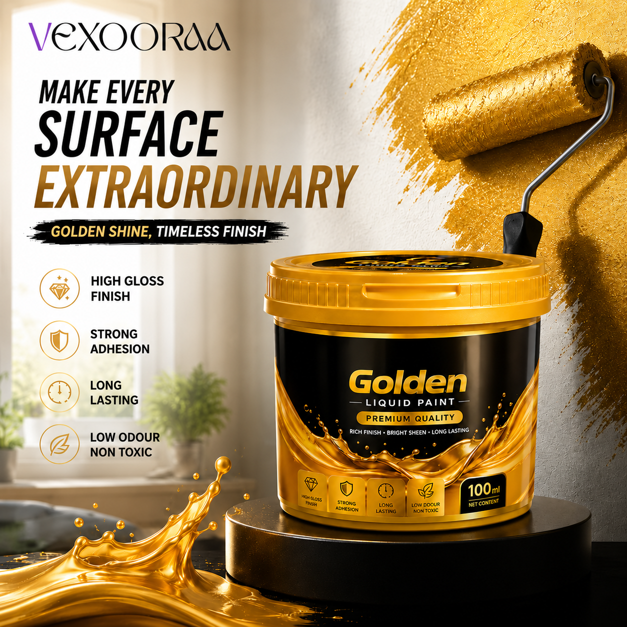 ✨ Golden Shine Liquid Paint – BUY 1 GET 1 FREE 🎁 | Premium High Gloss Finish 🏆
