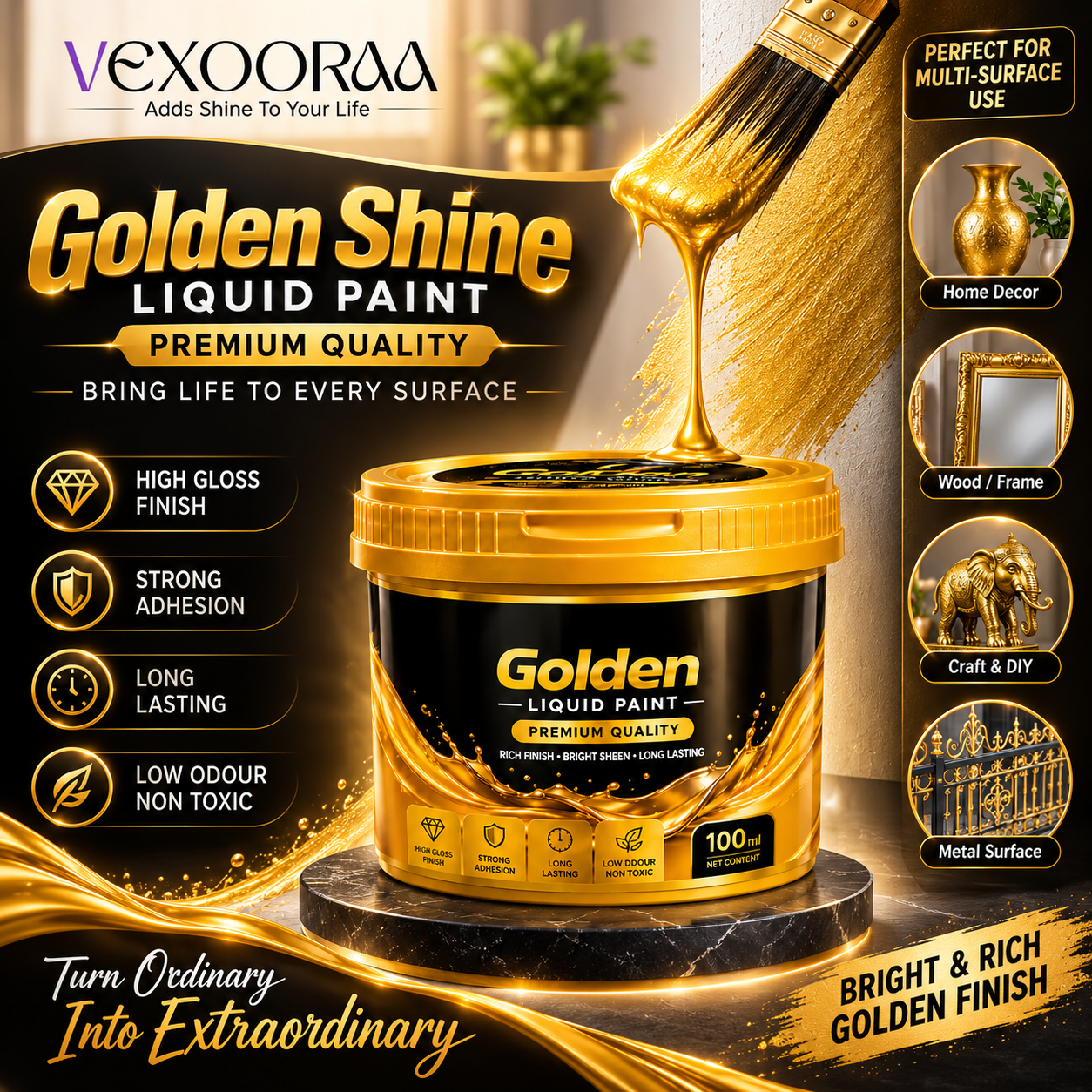 ✨ Golden Shine Liquid Paint – BUY 1 GET 1 FREE 🎁 | Premium High Gloss Finish 🏆