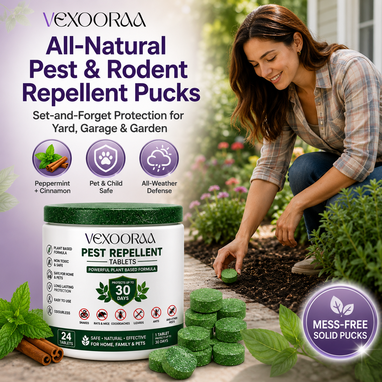 🌿🛡️ VEXOORAA All-in-One Pest Repellent Tablets | Pack Of 2 | Repels Snakes, Rats, Cockroaches, Lizards & Insects | Plant-Based | 30 Days Protection | Safe for Home & Family | Pack of 24
