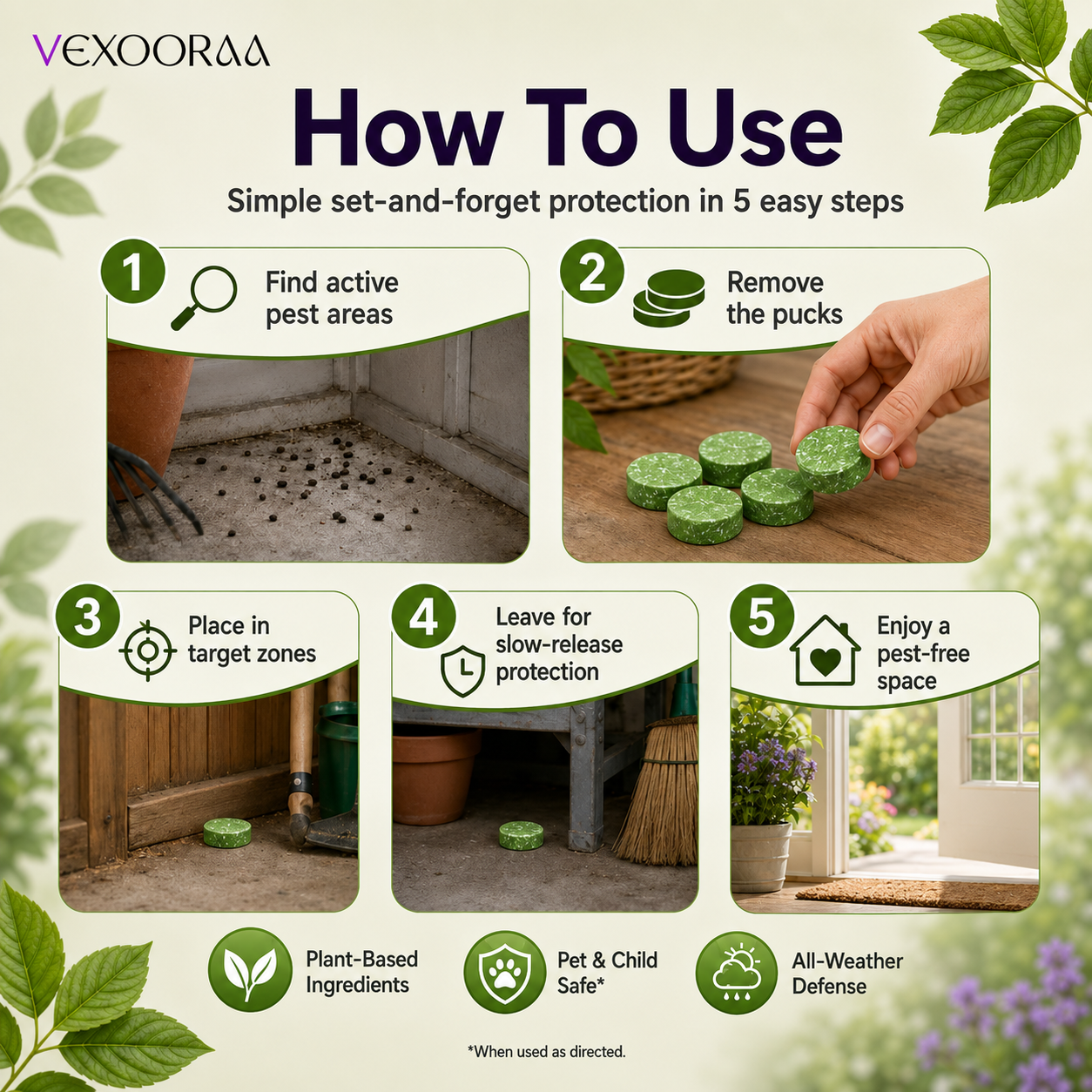 🌿🛡️ VEXOORAA All-in-One Pest Repellent Tablets | Pack Of 2 | Repels Snakes, Rats, Cockroaches, Lizards & Insects | Plant-Based | 30 Days Protection | Safe for Home & Family | Pack of 24