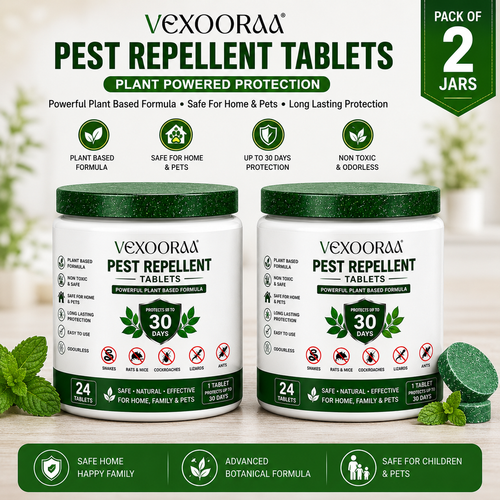 🌿🛡️ VEXOORAA All-in-One Pest Repellent Tablets | Pack Of 2 | Repels Snakes, Rats, Cockroaches, Lizards & Insects | Plant-Based | 30 Days Protection | Safe for Home & Family | Pack of 24